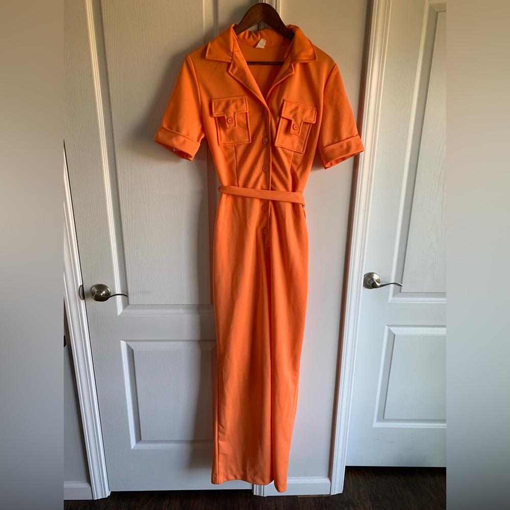 1970s Vintage peach orange retro wide leg jumpsuit